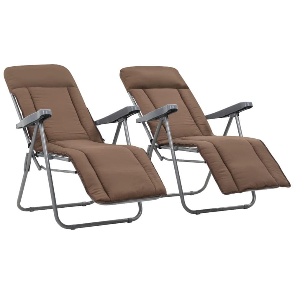 Vidaxl Skladacie záhradné stoličky s podložkami 2 ks, hnedé
